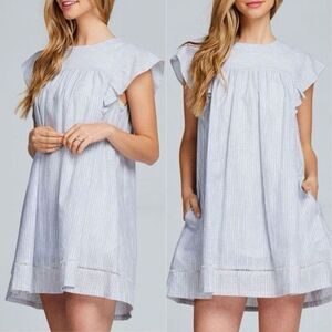 Listicle Blue and White Striped Cotton Mini Dress Medium